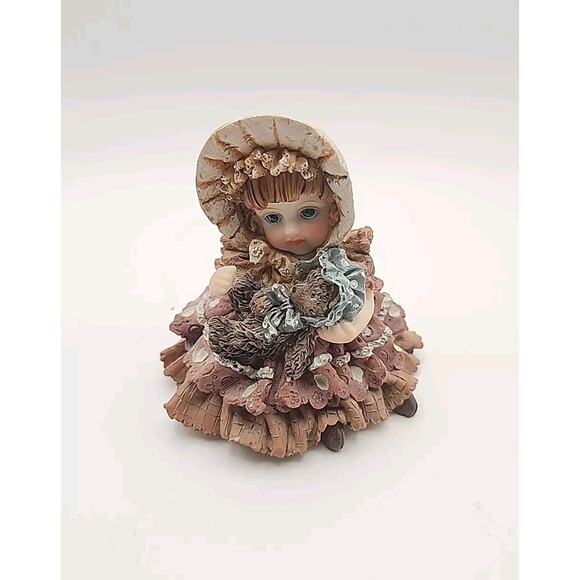 Vintage Meerchi MRH Little Girl w/ Teddy Bear Resin Figurine 3.25" Hand Painted - Picture 1 of 6